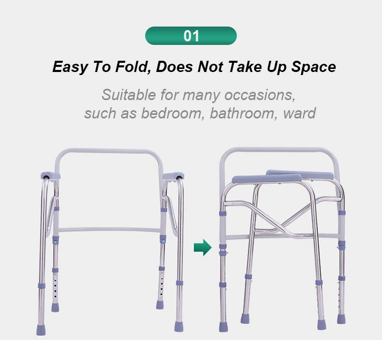 Bedside Folding Aluminum Plastic Shower Commode Toilet Chair Hygiene for Elderly with Bedpan