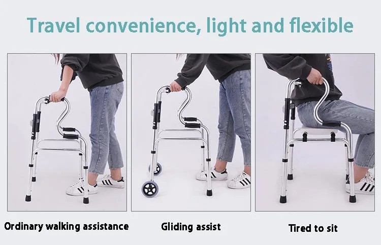 Customized Medical Aluminum Man Disabled Elderly Upright Walker Foldable Frame Walker with Seat and Bedpan