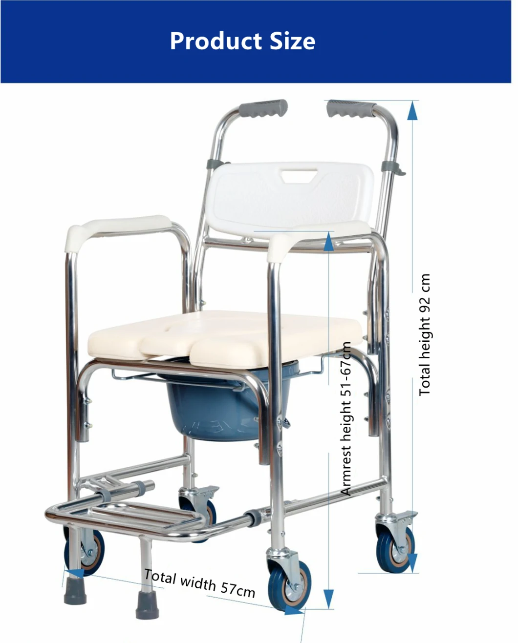 Disabled Aluminum Bath Silla Comoda Commode Wheelchair Chair with Wheels