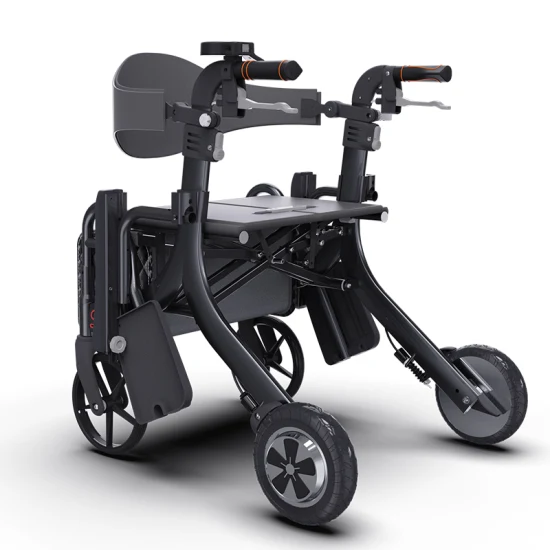 Déambulateur électrique pliant à roulettes à 4 roues avec fauteuil roulant