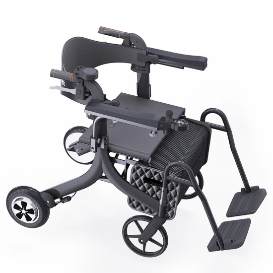 Déambulateur électrique pour fauteuil roulant médical en aluminium à usage intensif pour personnes âgées avec siège et panier