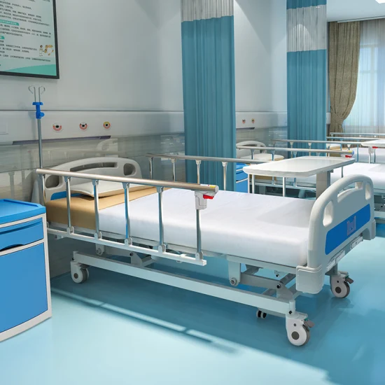 A3K métal 3 manivelle 3 fonctions réglables meubles médicaux pliant manuel patient lit d'hôpital de soins infirmiers avec roulettes